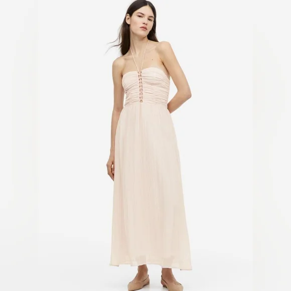 H&M | Dresses | Hm Halterneck Sweetheart Neckline Corset Lacingdetail Maxi  Dress Pale Pink Xl | Poshmark